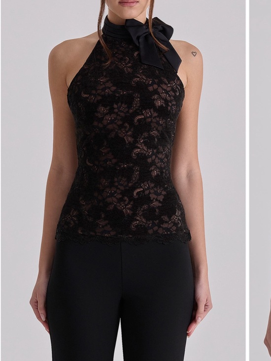 House of CB Tops - HOUSE OF CB Natalya Bow Halter Lace Top